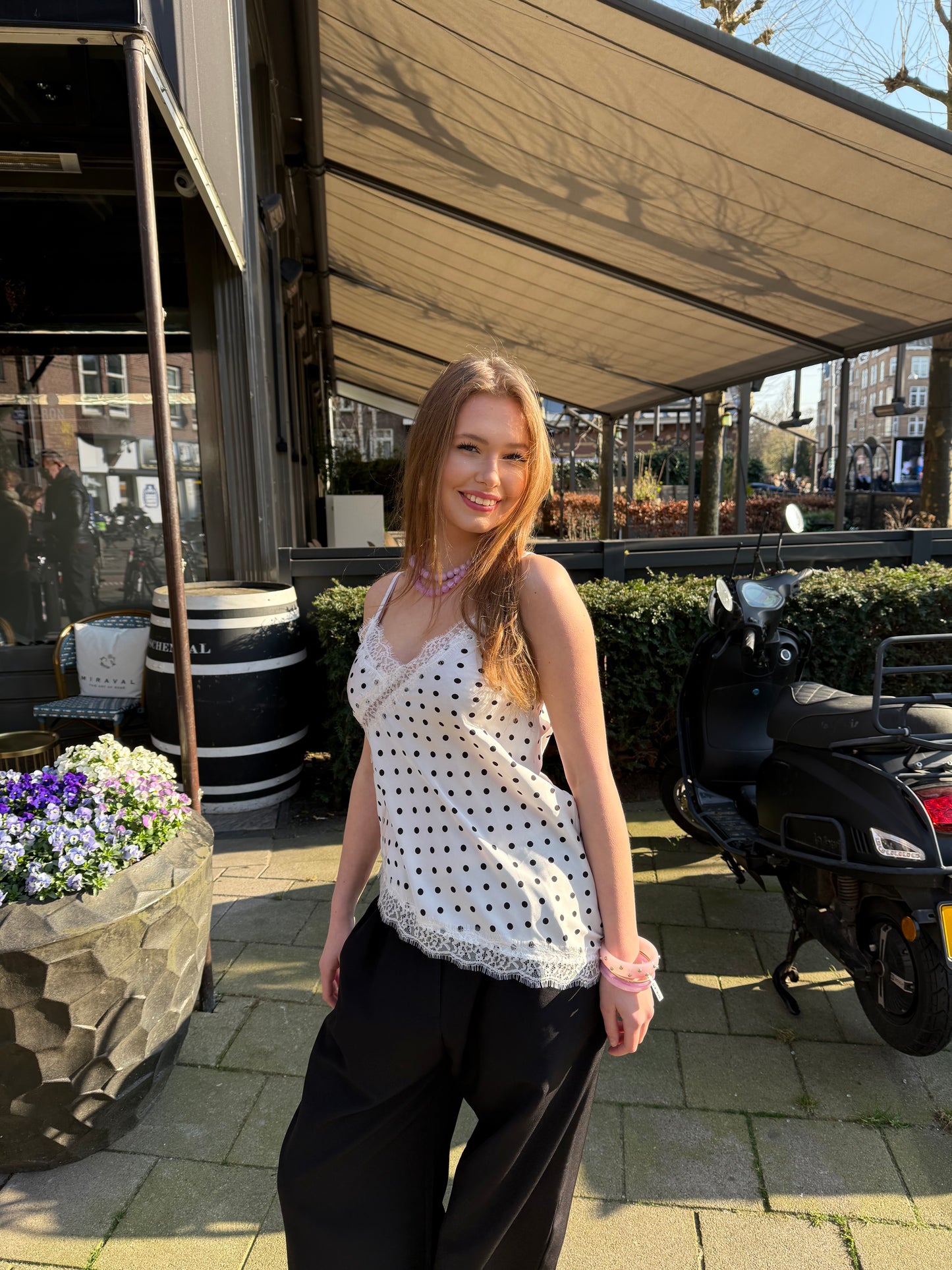 Polkadot lace singlet asymmetric