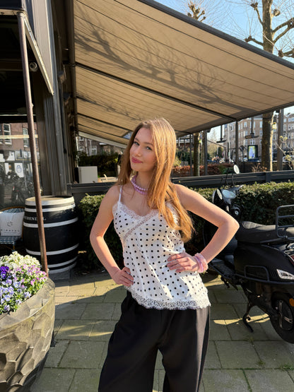 Polkadot lace singlet asymmetric