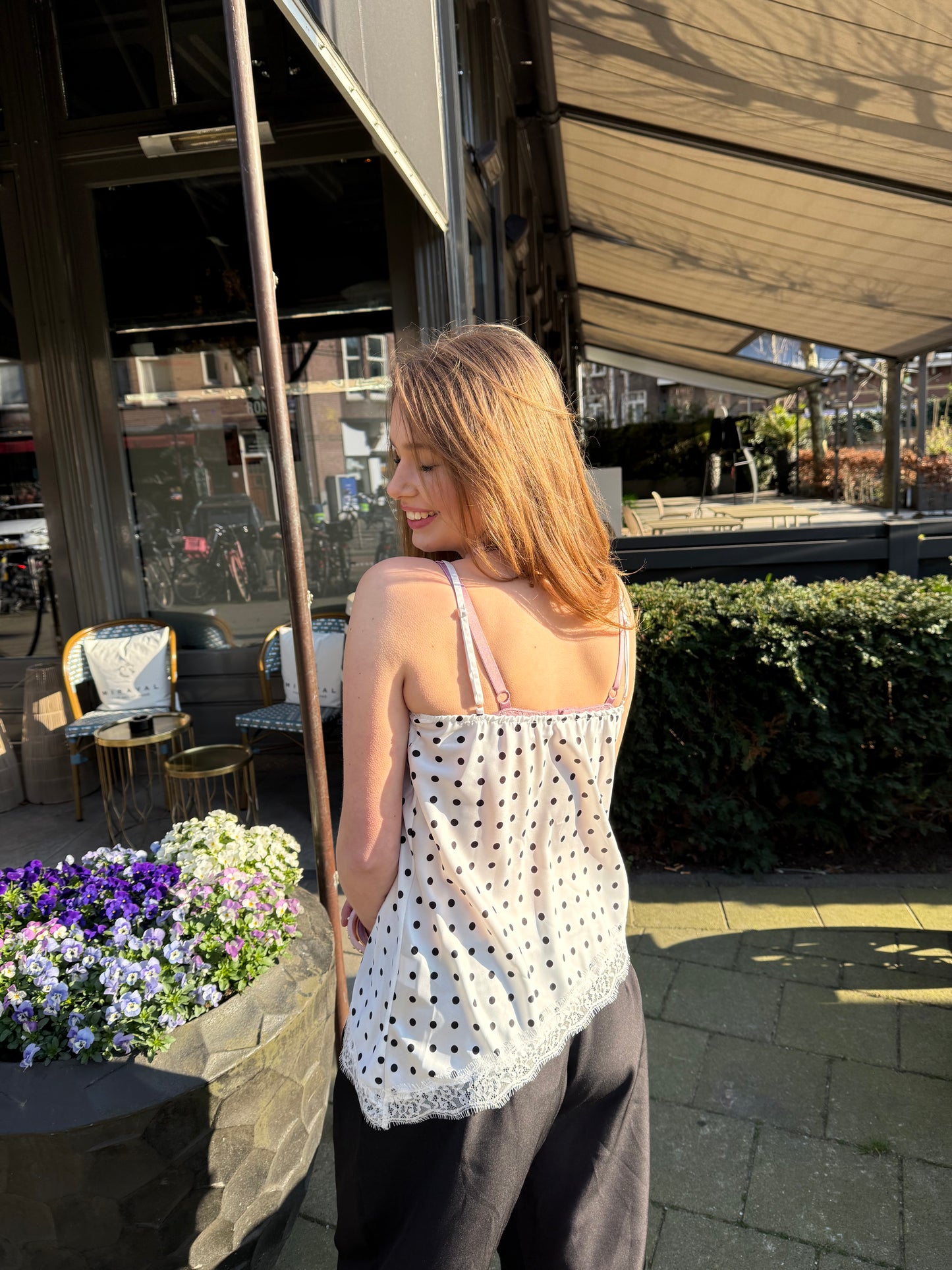 Polkadot lace singlet asymmetric