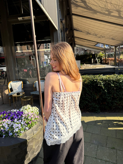 Polkadot lace singlet asymmetric