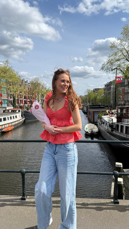 Coral Embroiderie Top