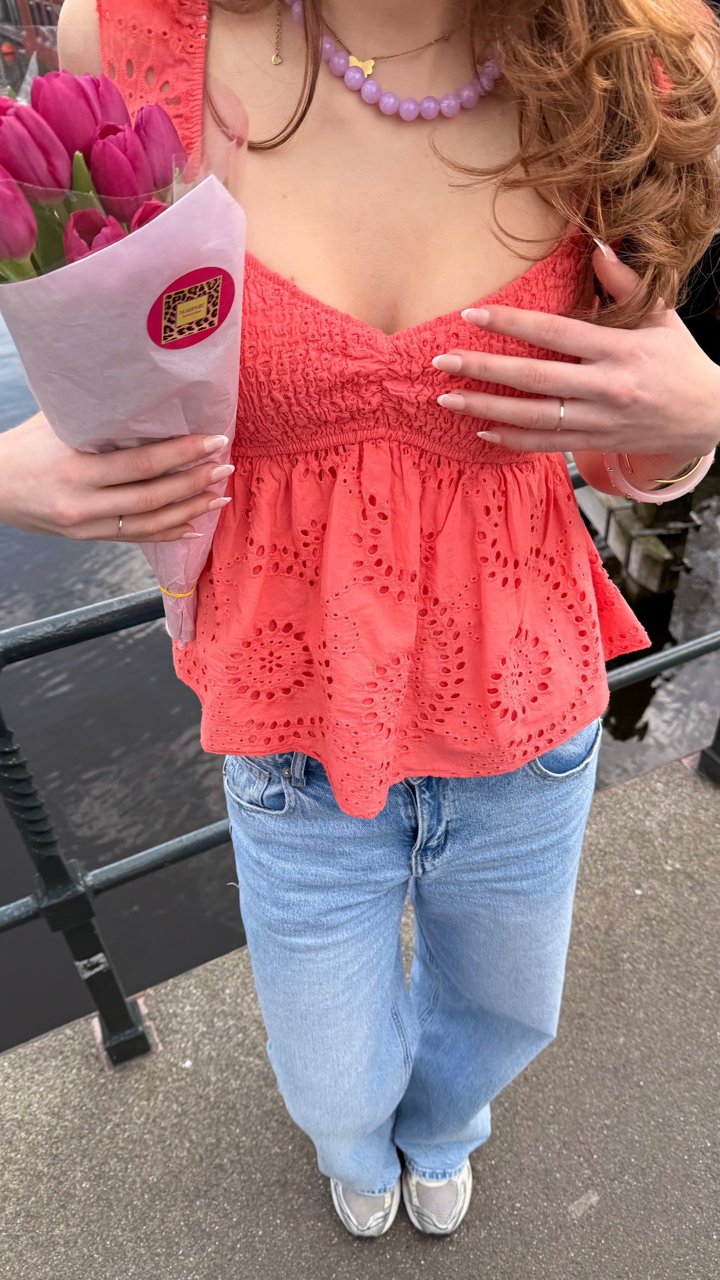 Coral Embroiderie Top