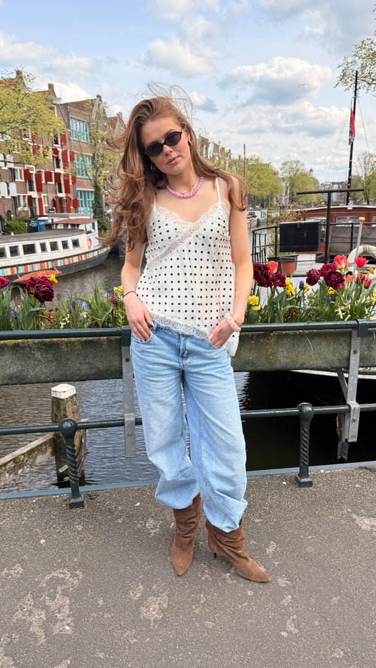 Polka Dot Lace Singlet Asymmetric